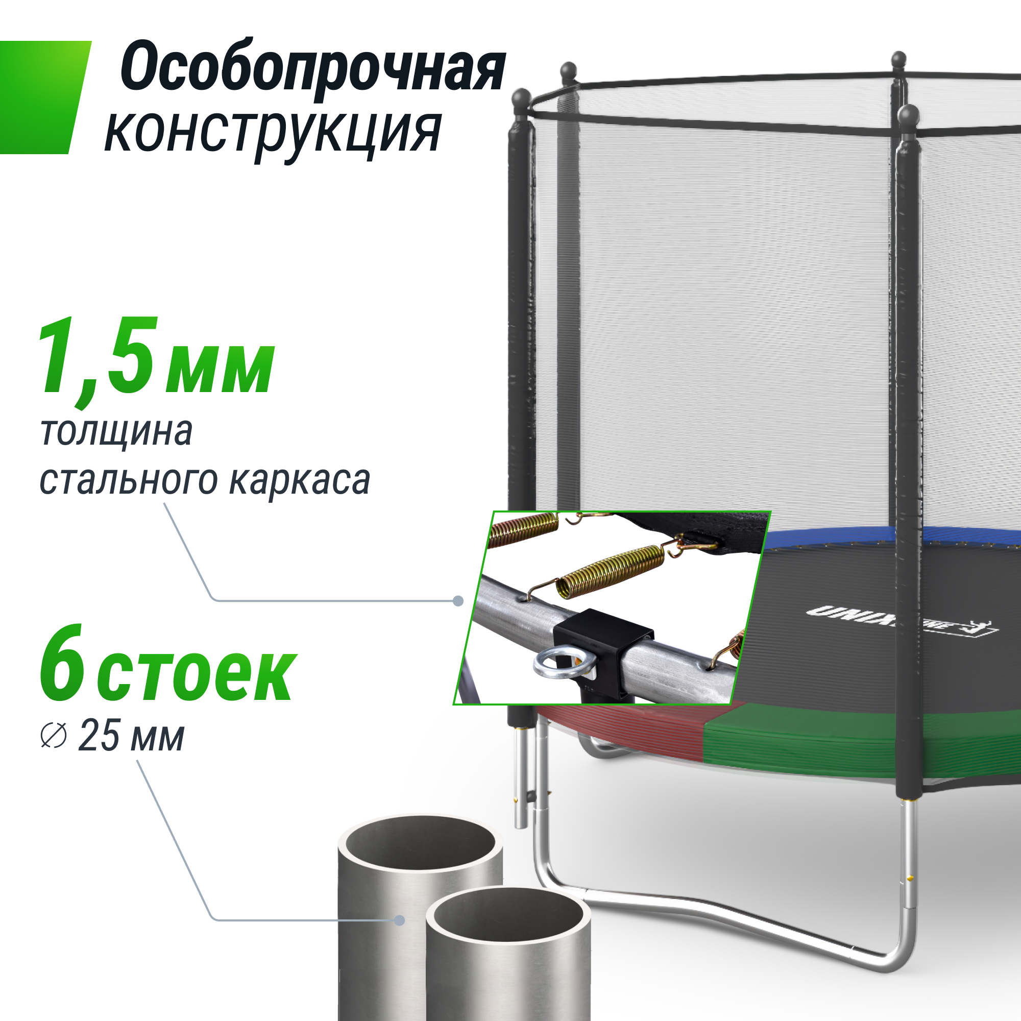Батут каркасный Simple 8 ft UNIX line Color с внешней защитной сеткой общий диаметр 244 см до 140 кг - фото 6