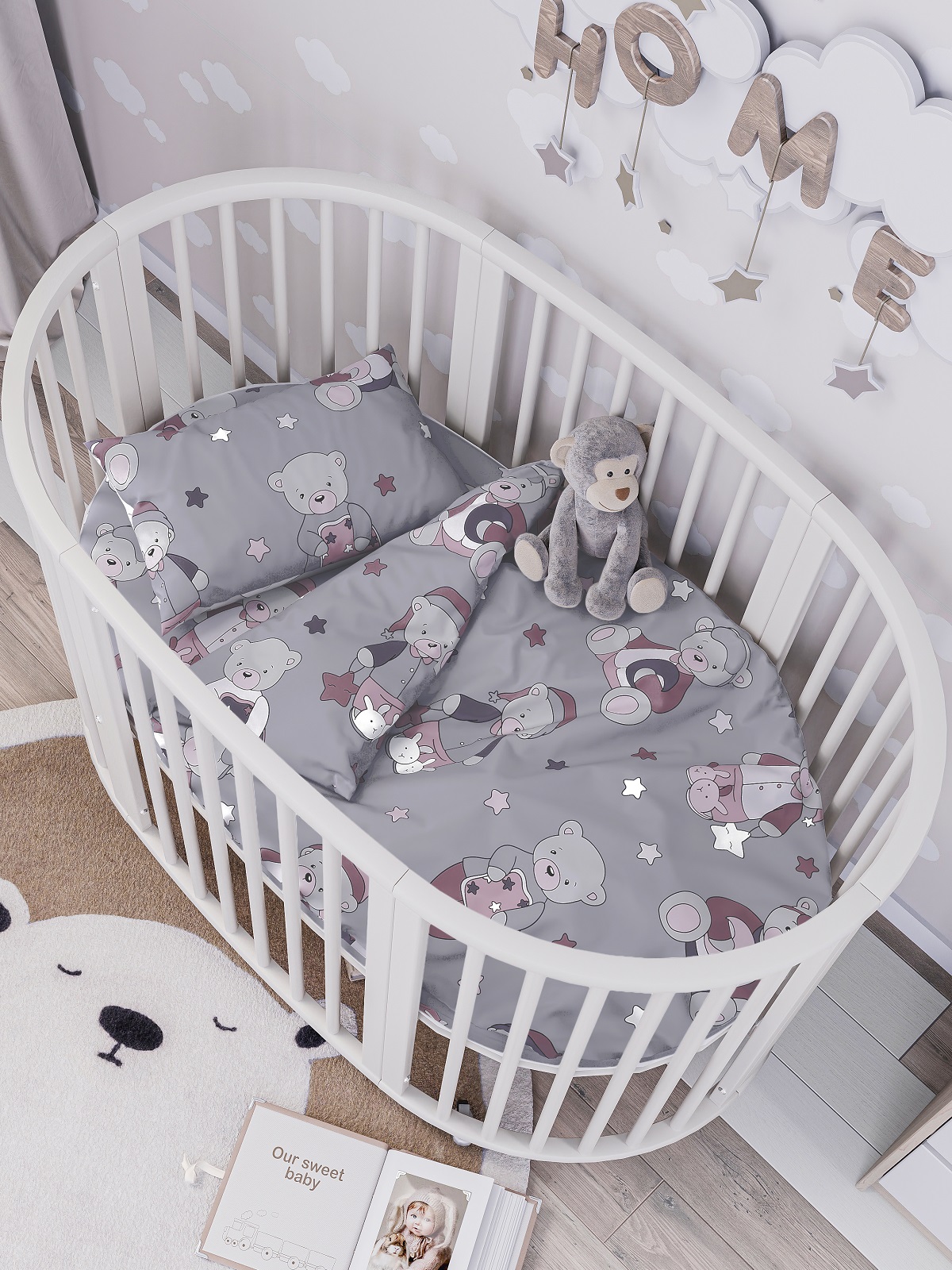 Комплект постельного белья Lemony kids в овальную кроватку Mishele Темно-серый 3 предмета - фото 1