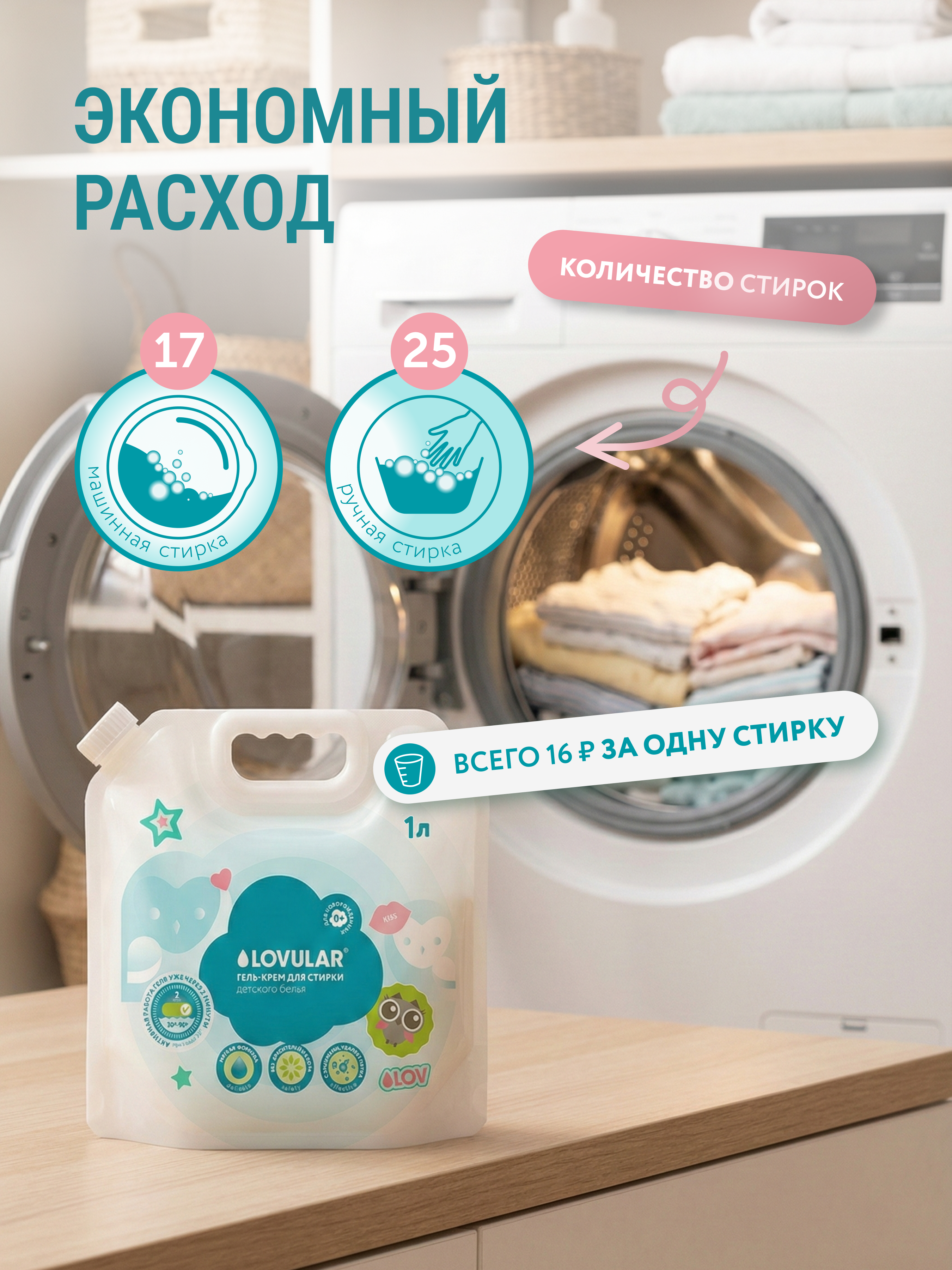 Гель для стирки LOVULAR Sweet Kiss 1л х3шт - фото 5