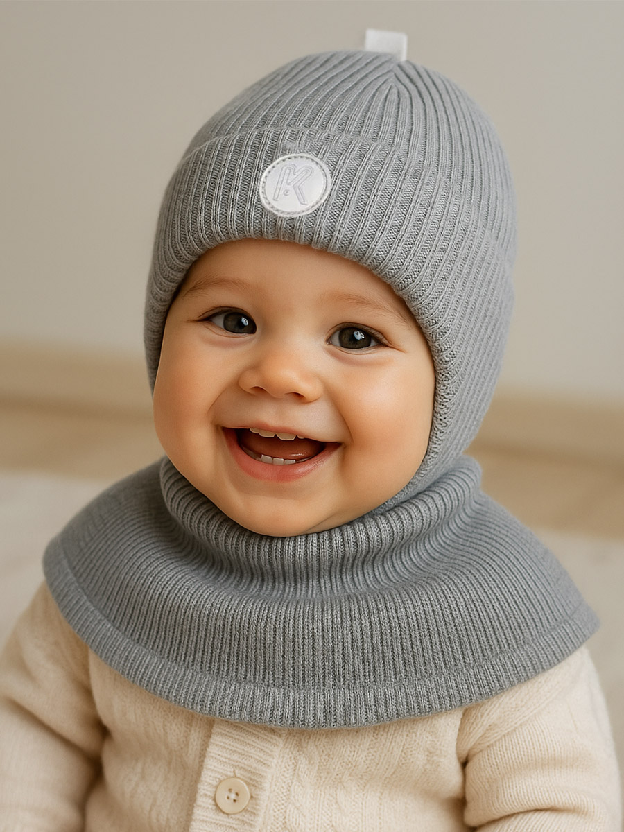 Шапка и снуд ПриКиндер U-Sp232988 Цвет: Светло-серый - фото 1
