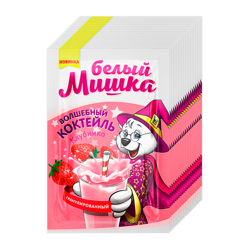 Смесь для молочного коктейля Белый мишка Клубника в саше 20 шт по 20 г. - фото 1