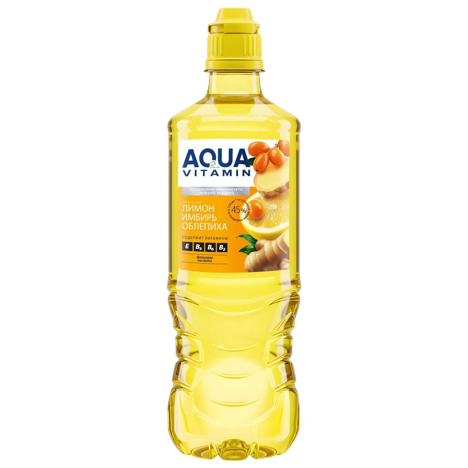 Напиток безалкогольный Aqua Vitamin со вкусом лимона имбиря и облепихи 0.75л - фото 1