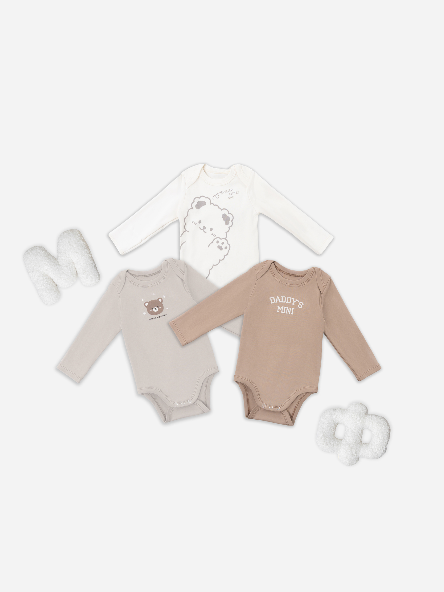 Боди 3 шт Mark Formelle (Марк Формэль) 13016-3/молочный +серо-коричневый +бежевый +печать - фото 1