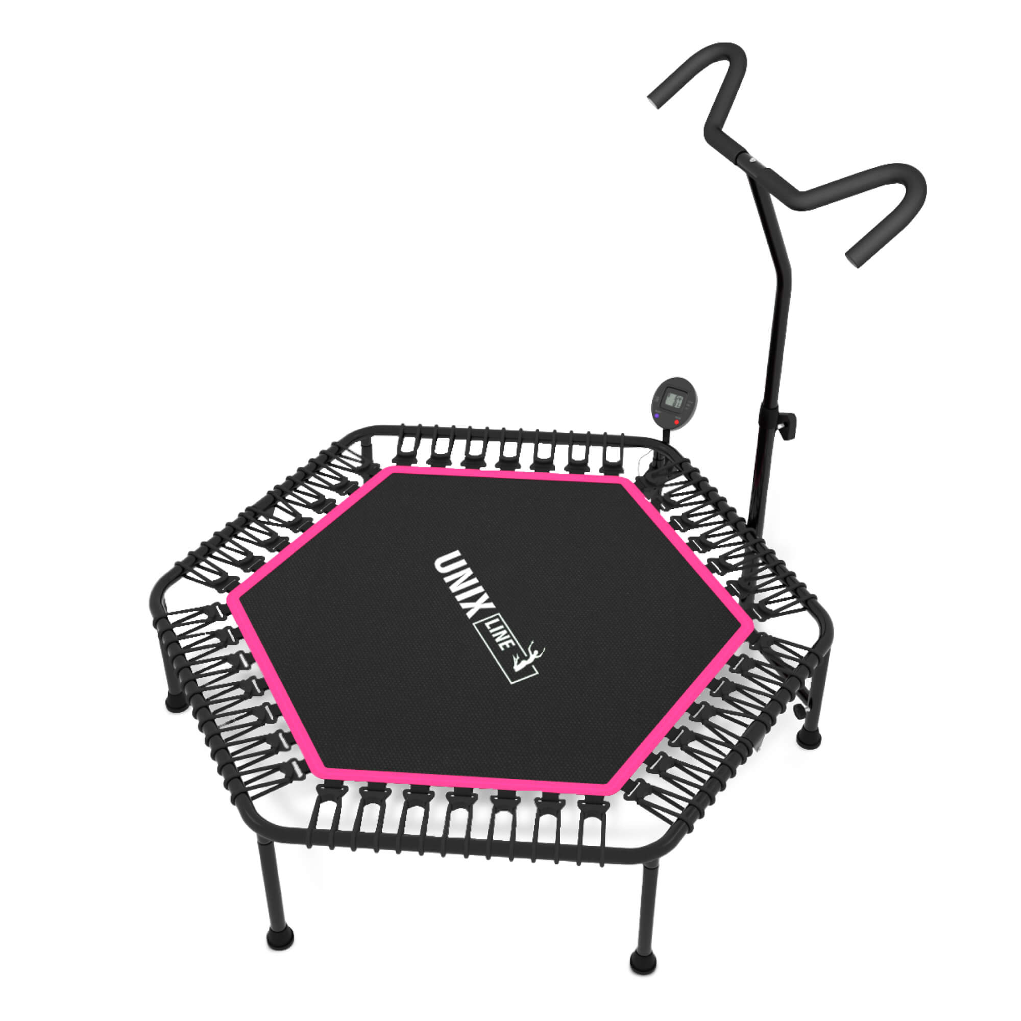 Батут спортивный с ручкой UNIX line Fitness pro pink диаметр 125см до 130 кг счетчик прыжков - фото 15