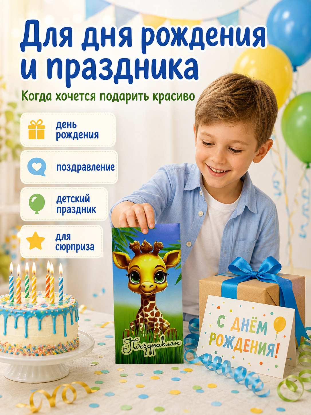 Конверты для денег детские Филькина Грамота Поздравляю с жирафом 10 шт - фото 6