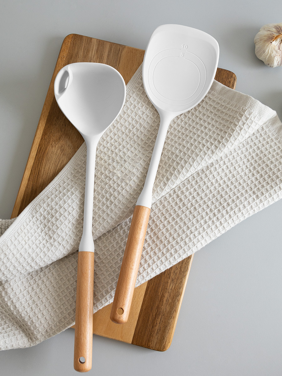 Набор кухонных принадлежностей DeNASTIA Силвуд (половник и лопатка) светло-серый A000345 - фото 4