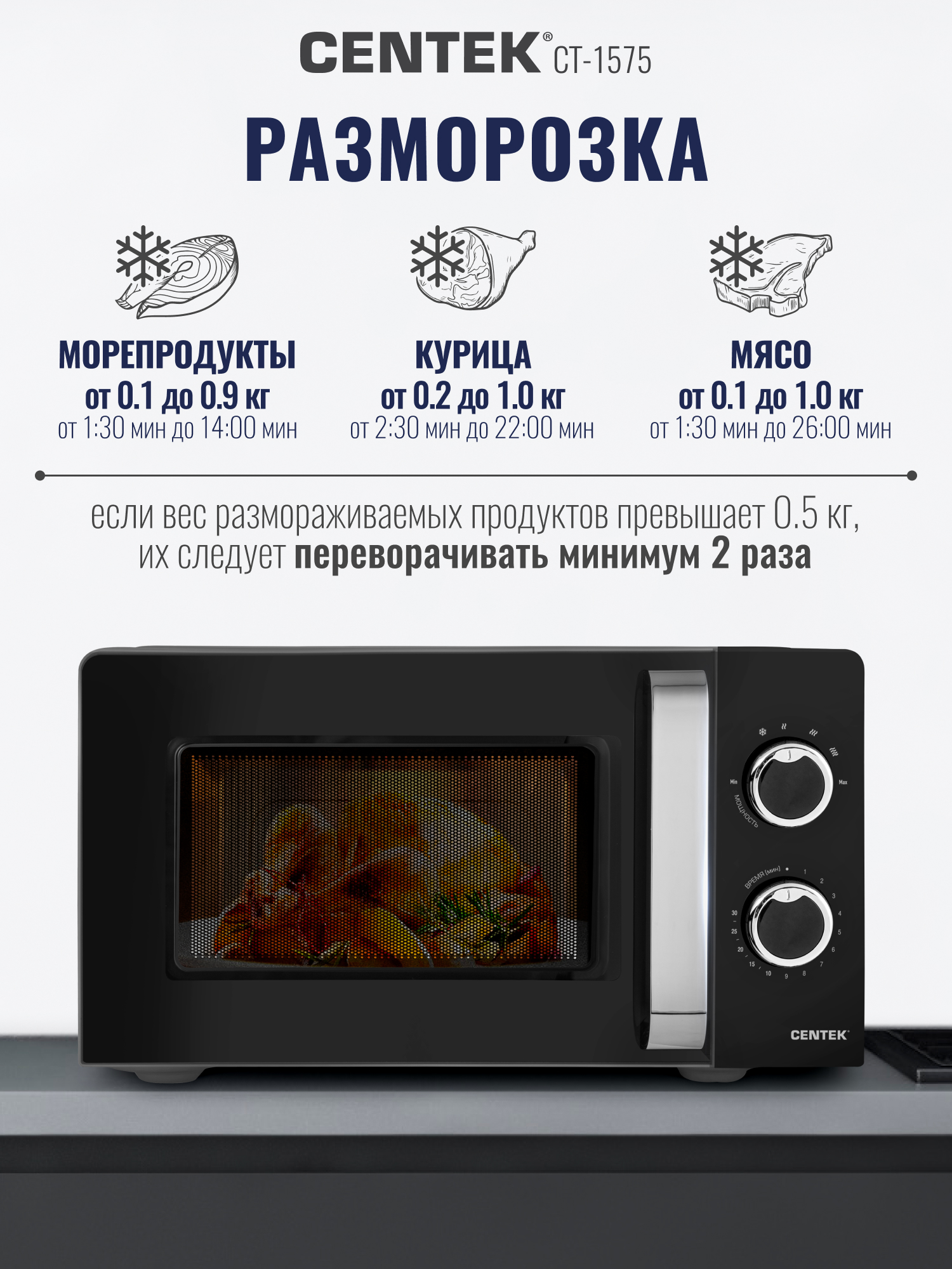 Микроволновая печь CENTEK CT-1575 Черная 700Вт 20л 6 режимов подсветка открывание дверцы ручкой - фото 5