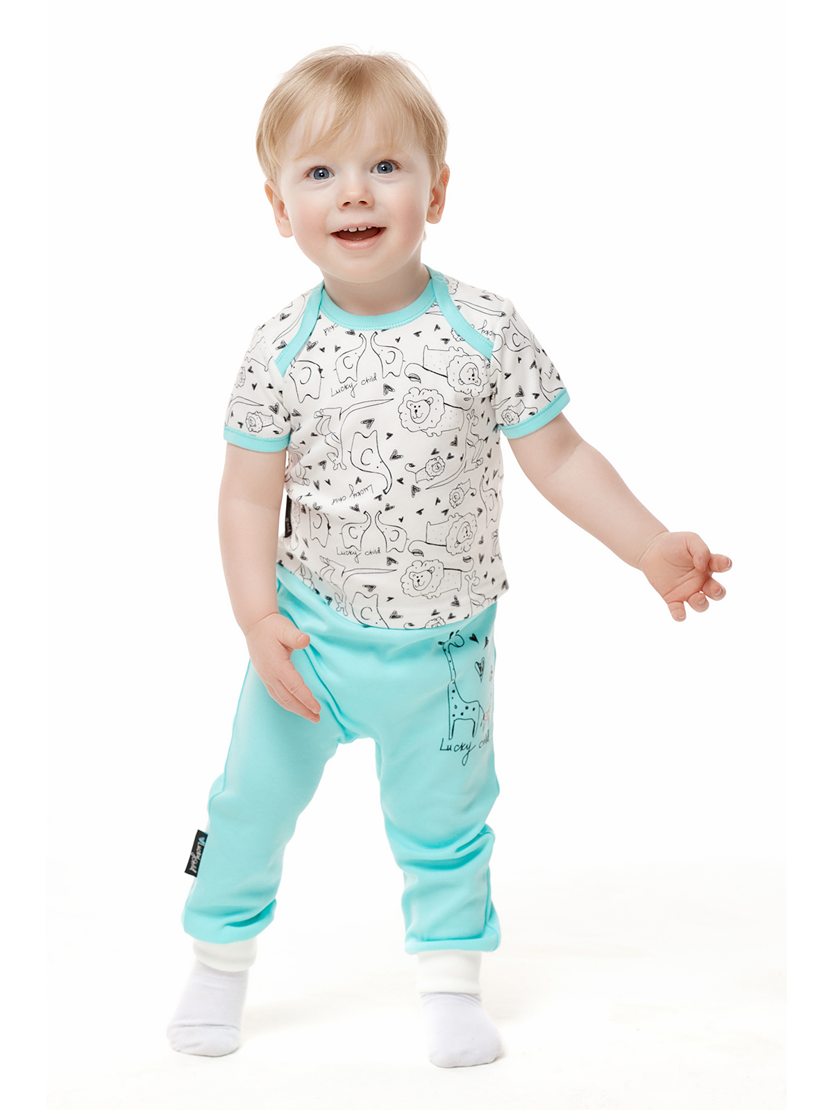 Брюки 3 шт Lucky Child 30-129/0-2/набивной/мятный - фото 3
