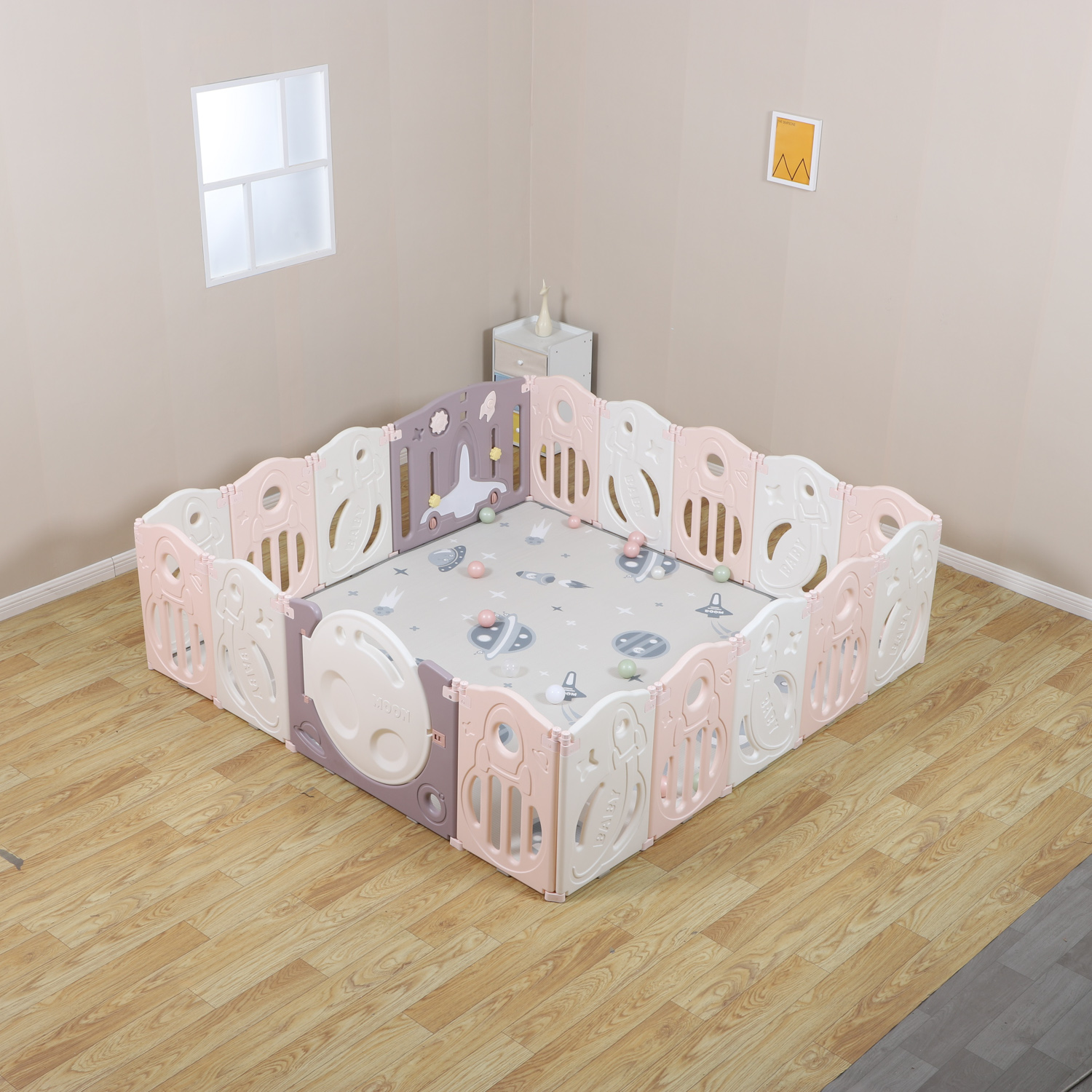 Манеж UNIX line Unix line SUPREME Space 200x200 с ковриком горкой и баскетбольным кольцом PPSUSP16ROS - фото 2