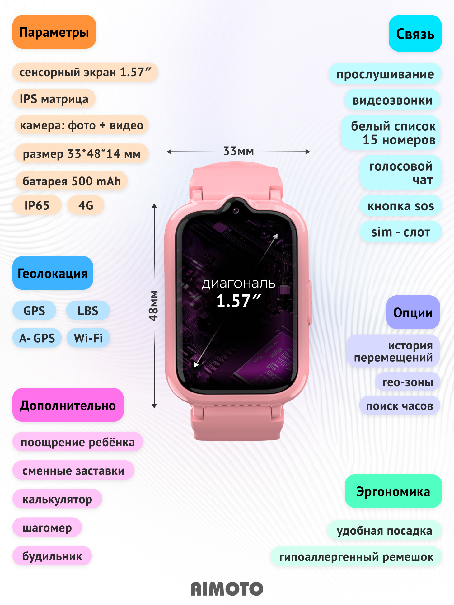 Детские смарт-часы AIMOTO Active Pro 4G GPS розовый - фото 5