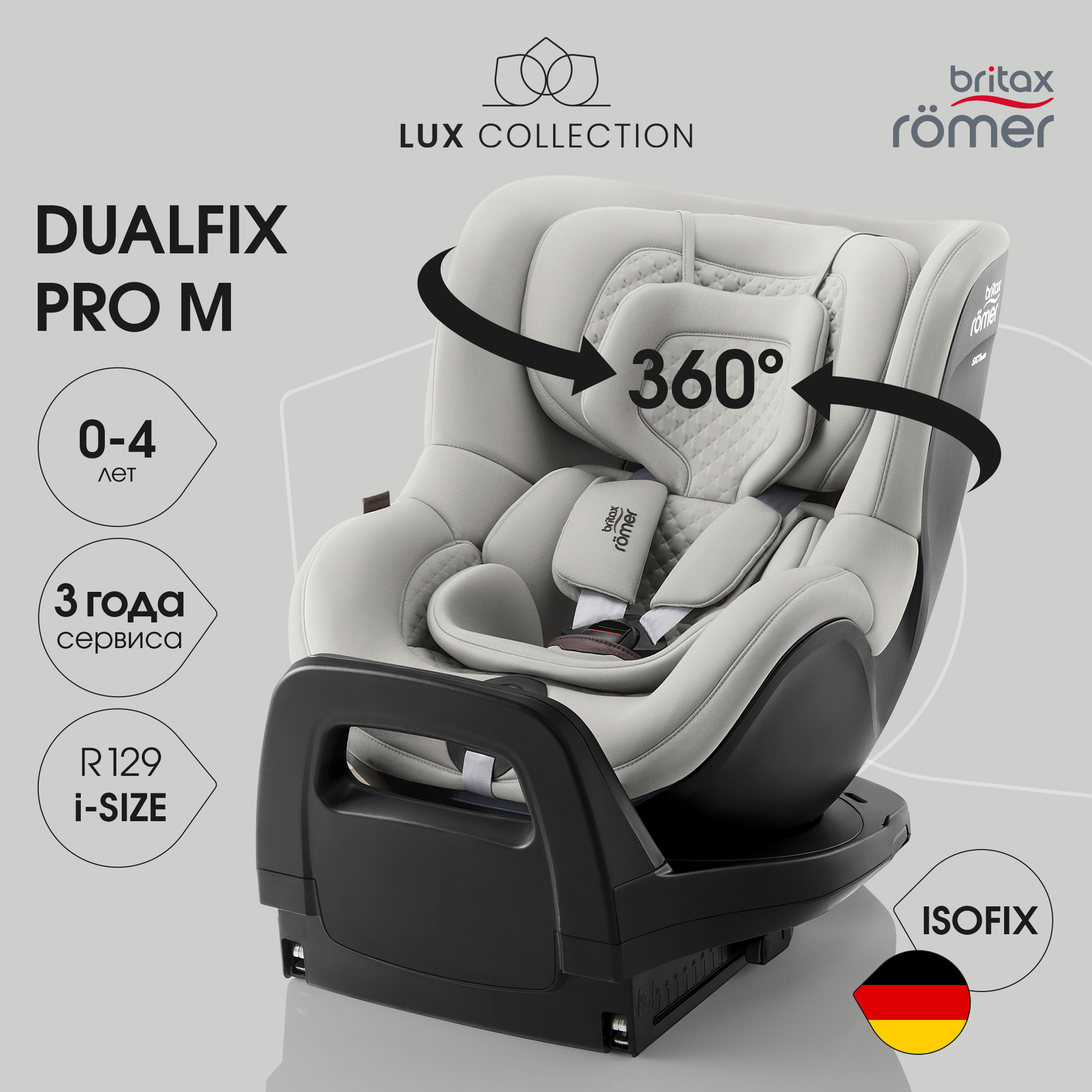 Автокресло Britax Roemer Dualfix Pro M Lux Linen Grey Isofix 0+/1 (0-18 кг) серый - фото 1