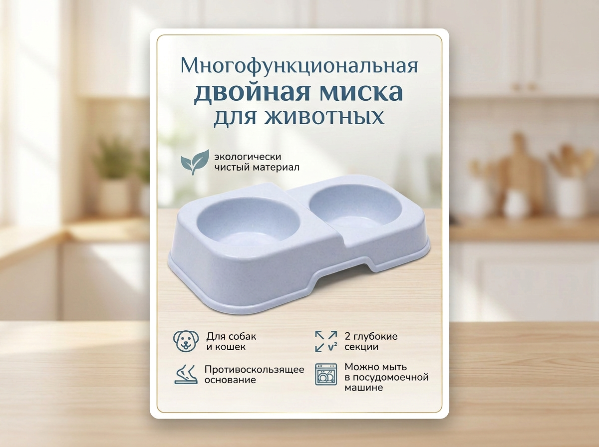 Миска Пижон пластиковая двойная на разноуровневом основании 35х20х7см сиреневая 400 мл - фото 1