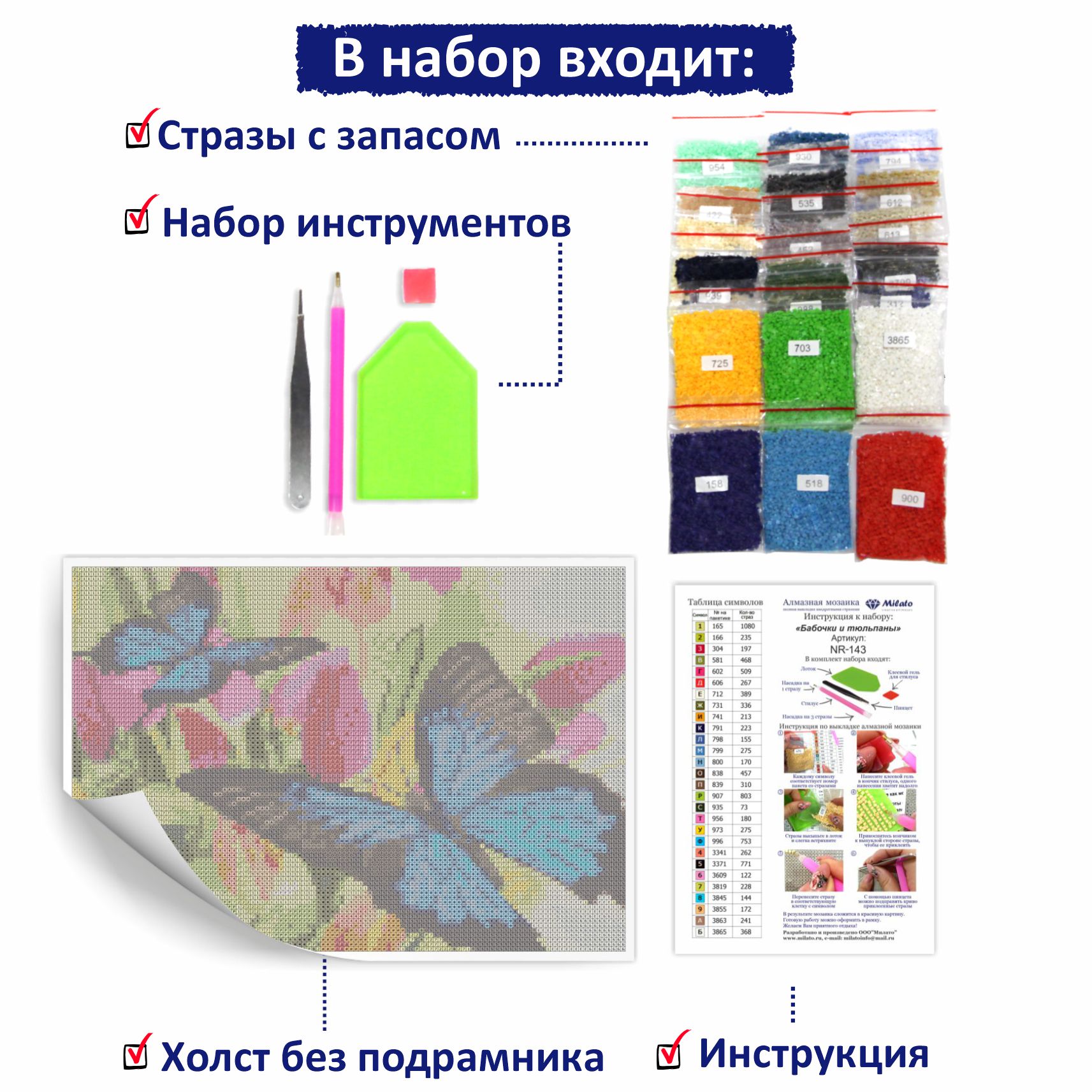 Алмазная мозаика Милато Бабочки и тюльпаны - фото 3