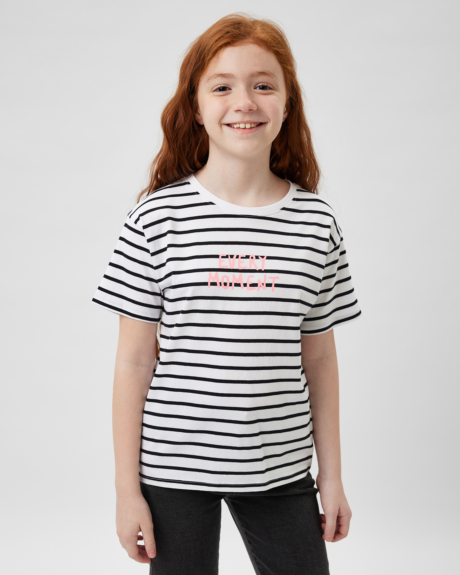 Изображение товара Футболка Futurino Девочка Белая в полоску с надписью (146) 100% хлопок
