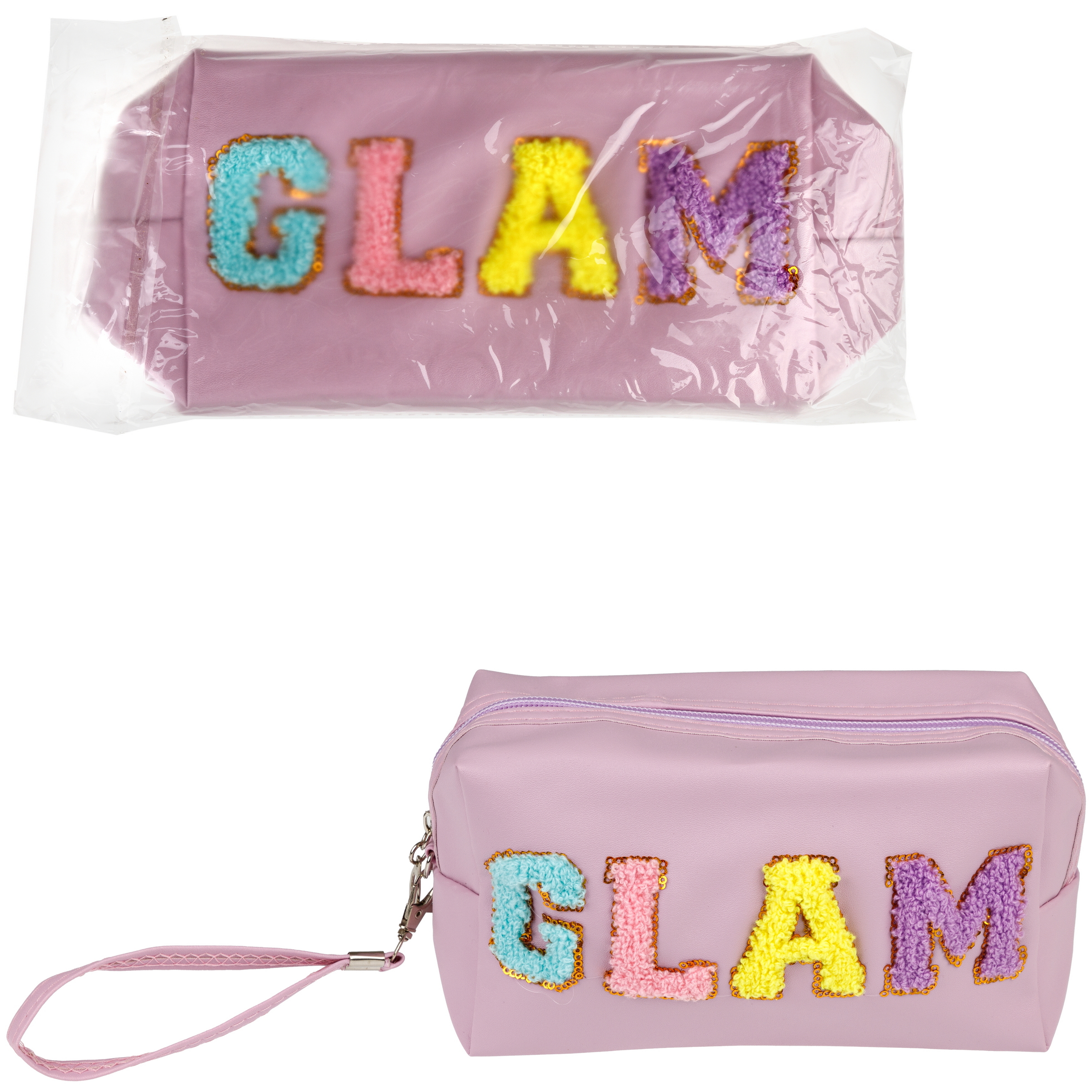 Косметичка LUKKY Glam Style с вышивкой плюшевыми буквами 18х 10х 8 см - фото 2