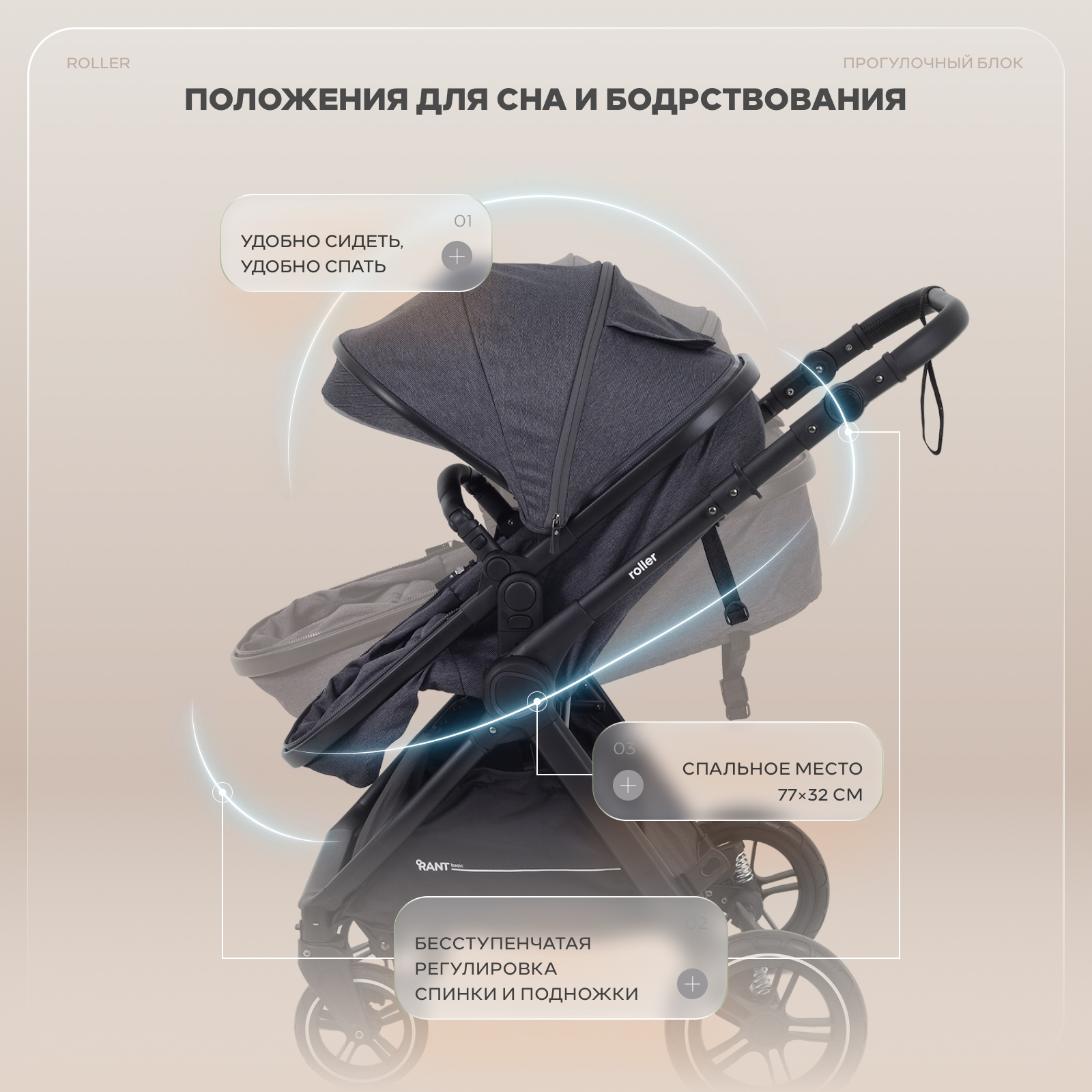 Коляска трансформер Rant Basic Roller 2в1, grey серый - фото 11