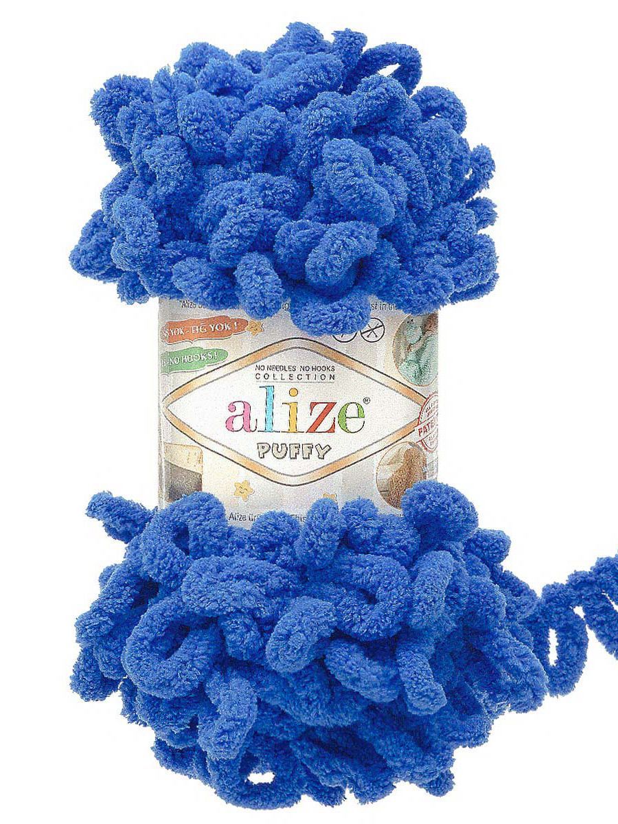 Пряжа для вязания Alize puffy 100 г 9 м микрополиэстер фантазийная плюшевая 141 синий 5 мотков - фото 4