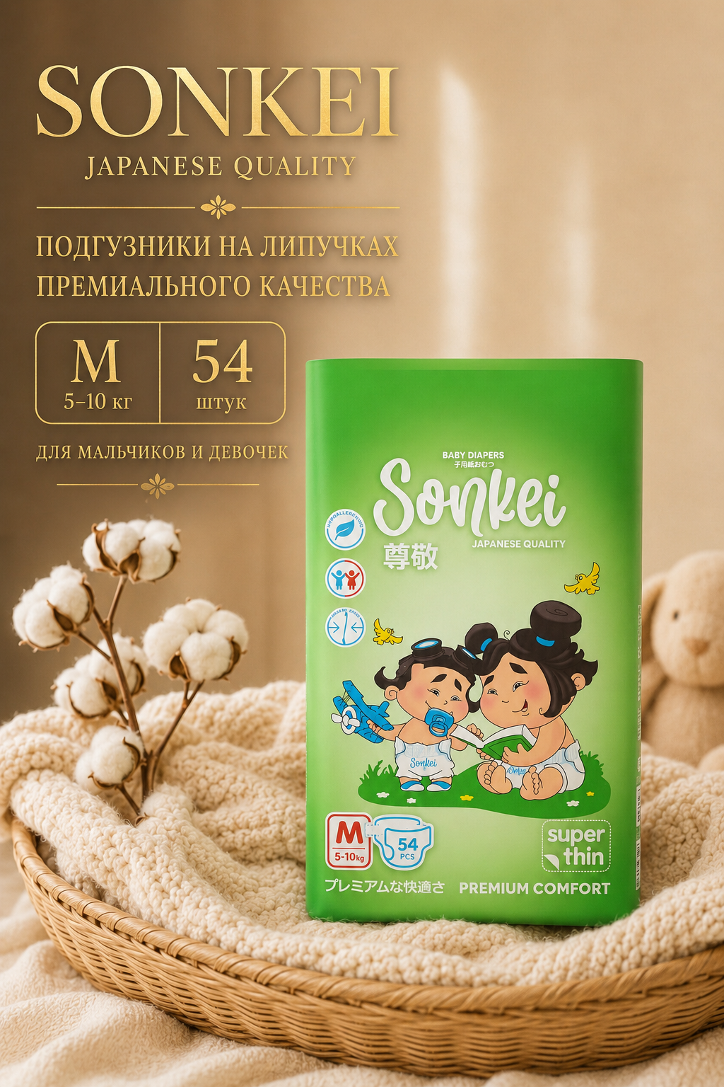 Подгузники Sonkei Classic M 54 шт. - фото 1