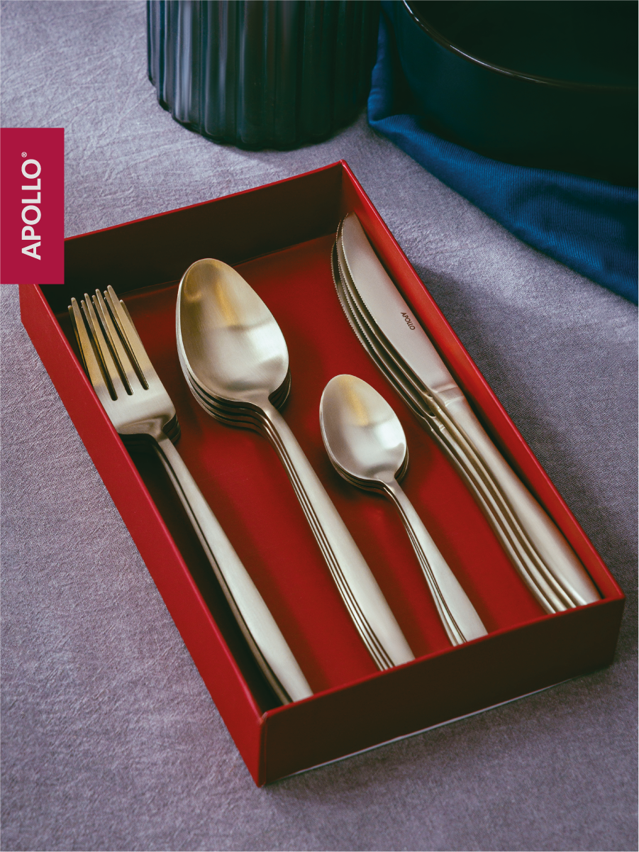 Набор столовых приборов APOLLO 16 предметов, шампань, матовые - фото 1