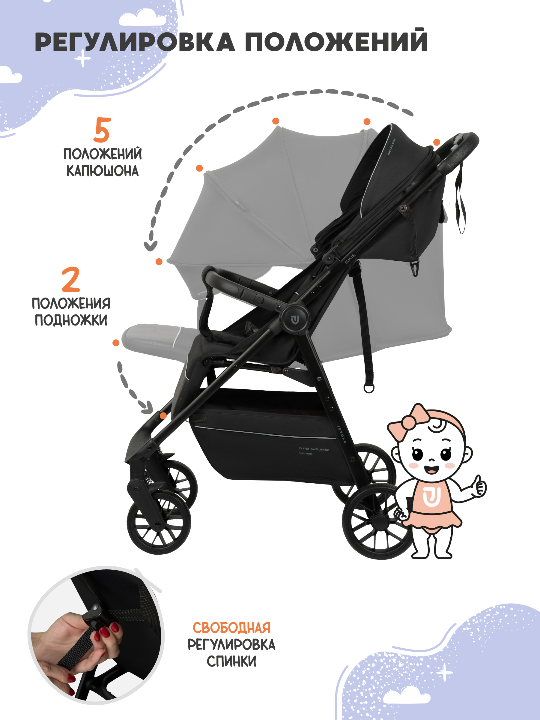 Коляска прогулочная JOVOLA Skill черный - фото 6