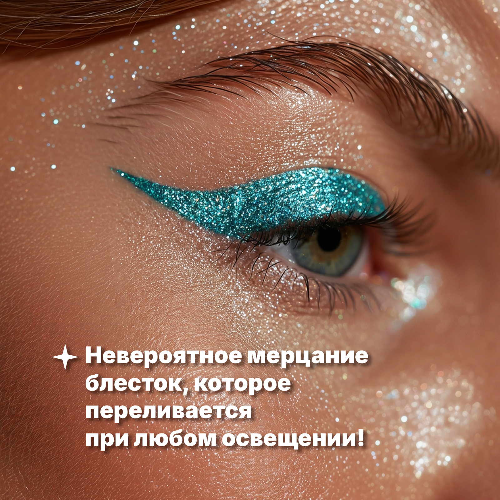 Блестящая подводка лайнер с глиттером ХОББИЛАБ для макияжа глаз ледяная лагуна с тонкой кисточкой - фото 2