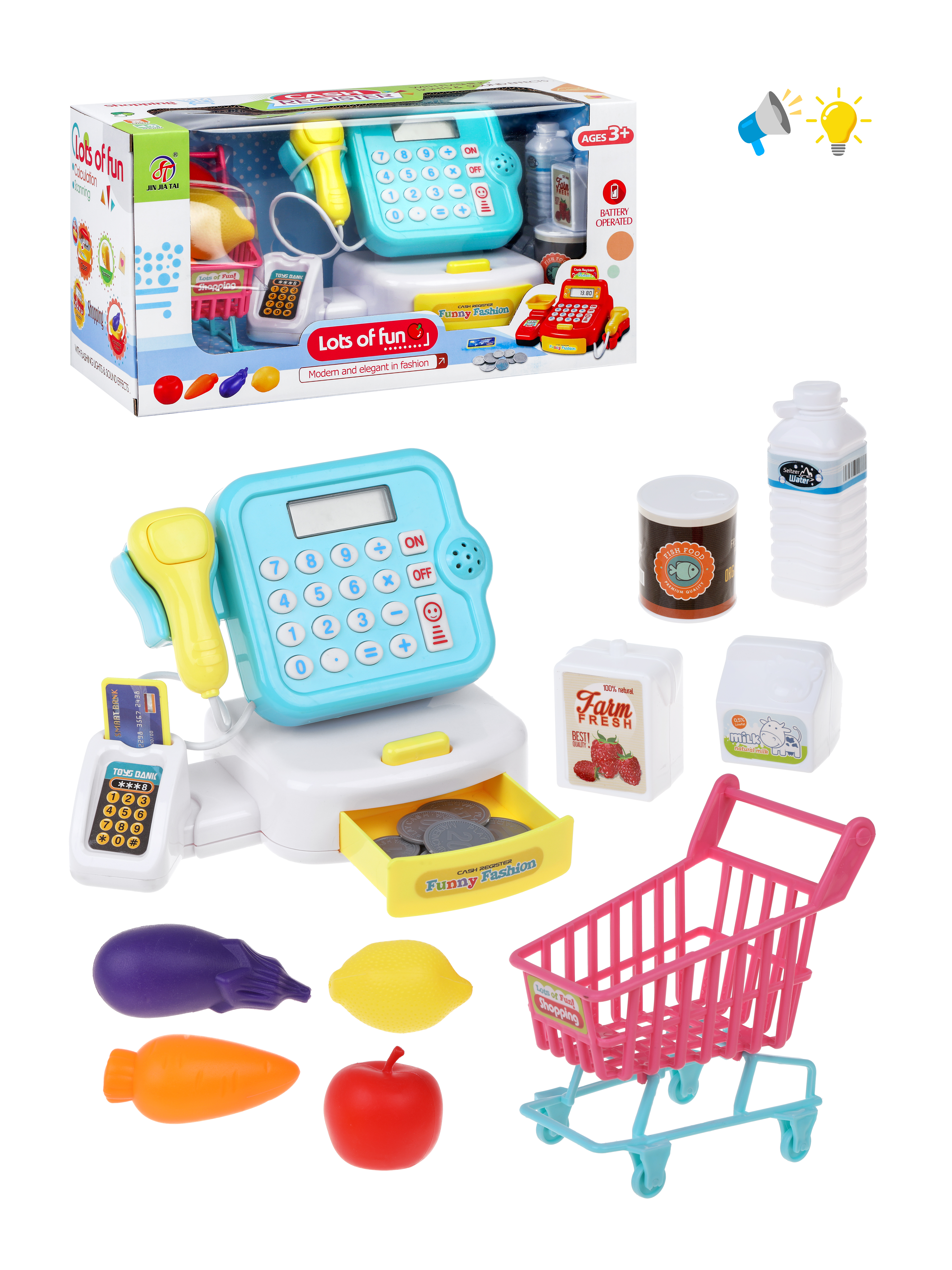 Игровой набор Наша Игрушка касса, тележки и корзинки, продукты - фото 7