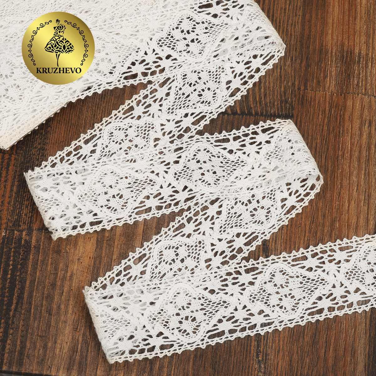 Тесьма декоративная KRUZHEVO вязаная 40мм цвет белый упаковка 10м - фото 2