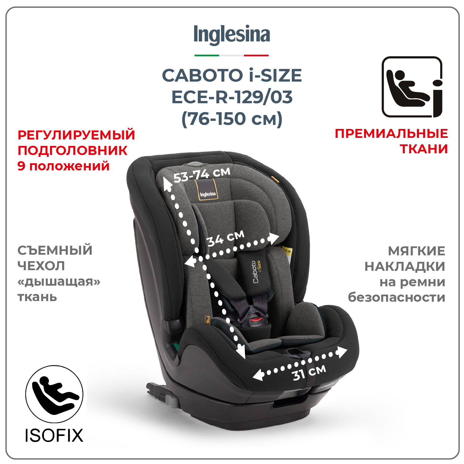 Автокресло Inglesina Caboto Vulcan Black Isofix 1/2/3 (9-36 кг) - фото 2