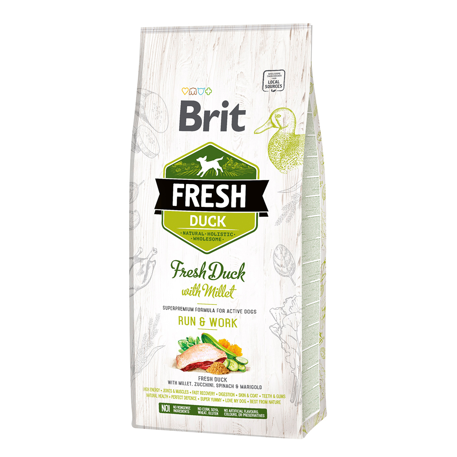 Корм для собак Brit Fresh 12кг для активных утка и пшено - фото 1