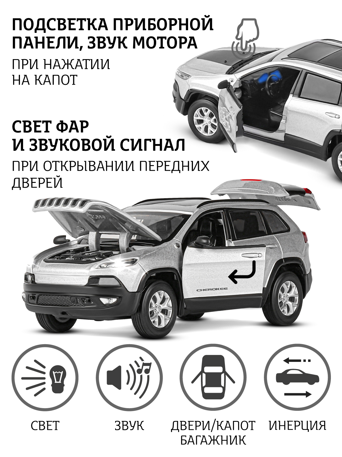 Внедорожник АВТОпанорама Jeep Cherokee 1:32 JB1251498 - фото 2