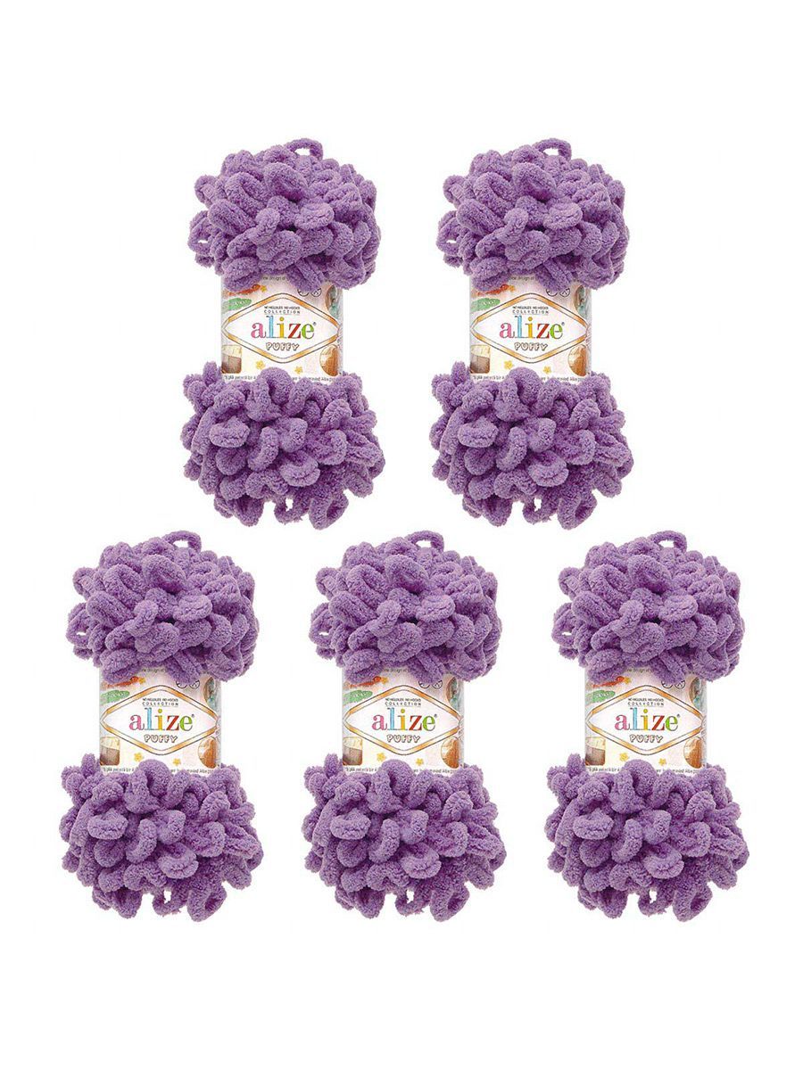 Пряжа для вязания Alize puffy 100 г 9 м микрополиэстер фантазийная плюшевая 437 сиреневый 5 мотков - фото 7