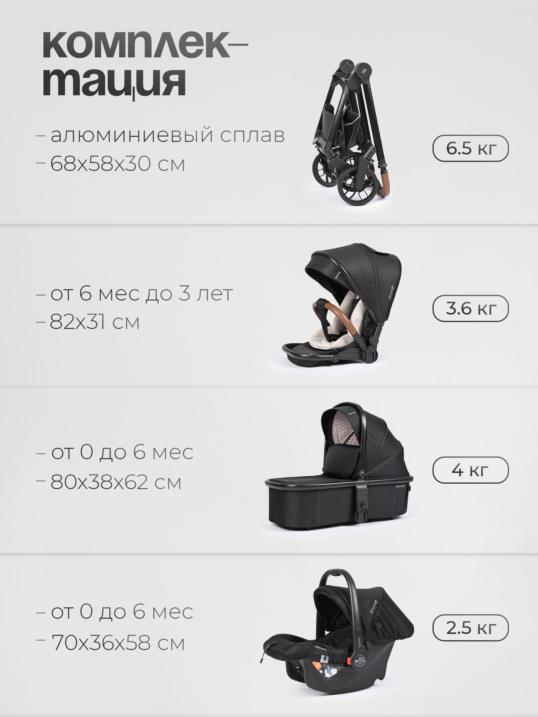 Коляска 3в1 Tomix Mirage черный - фото 20