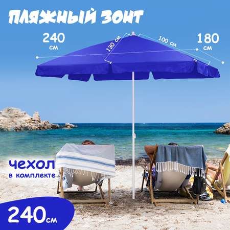 Зонт пляжный BABY STYLE большой садовый от солнца для отдыха1.75х2.4 м Oxford прямоуголный синий
