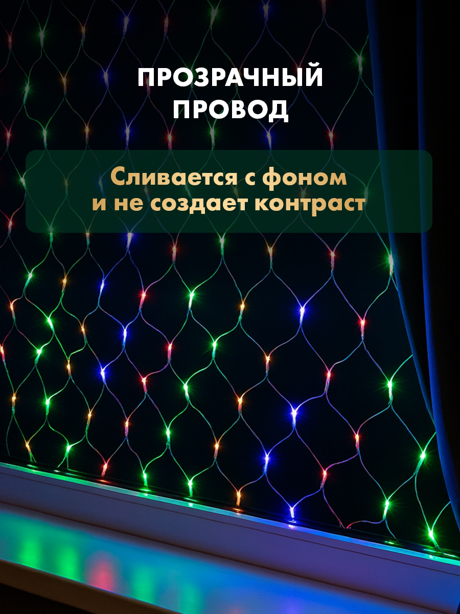 Светодиодная гирлянда NEON-NIGHT Сеть 1х1.5 м 8 режимов свечение мультиколор - фото 3