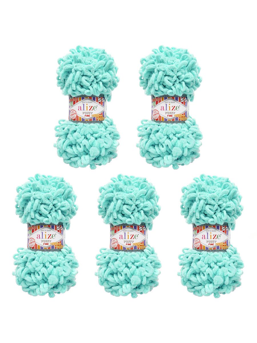 Пряжа для вязания Alize puffy fine 100 г 14.5 м микрополиэстер фантазийная мягкая 263 бирюзовый 5 мотков - фото 6