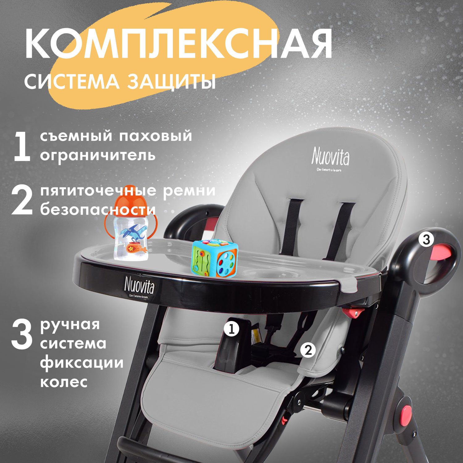 Стульчик для кормления Nuovita Futuro Nero серый - фото 4