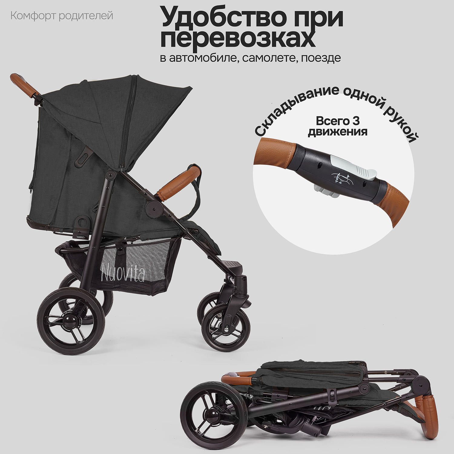Коляска прогулочная Nuovita Corso черный - фото 9