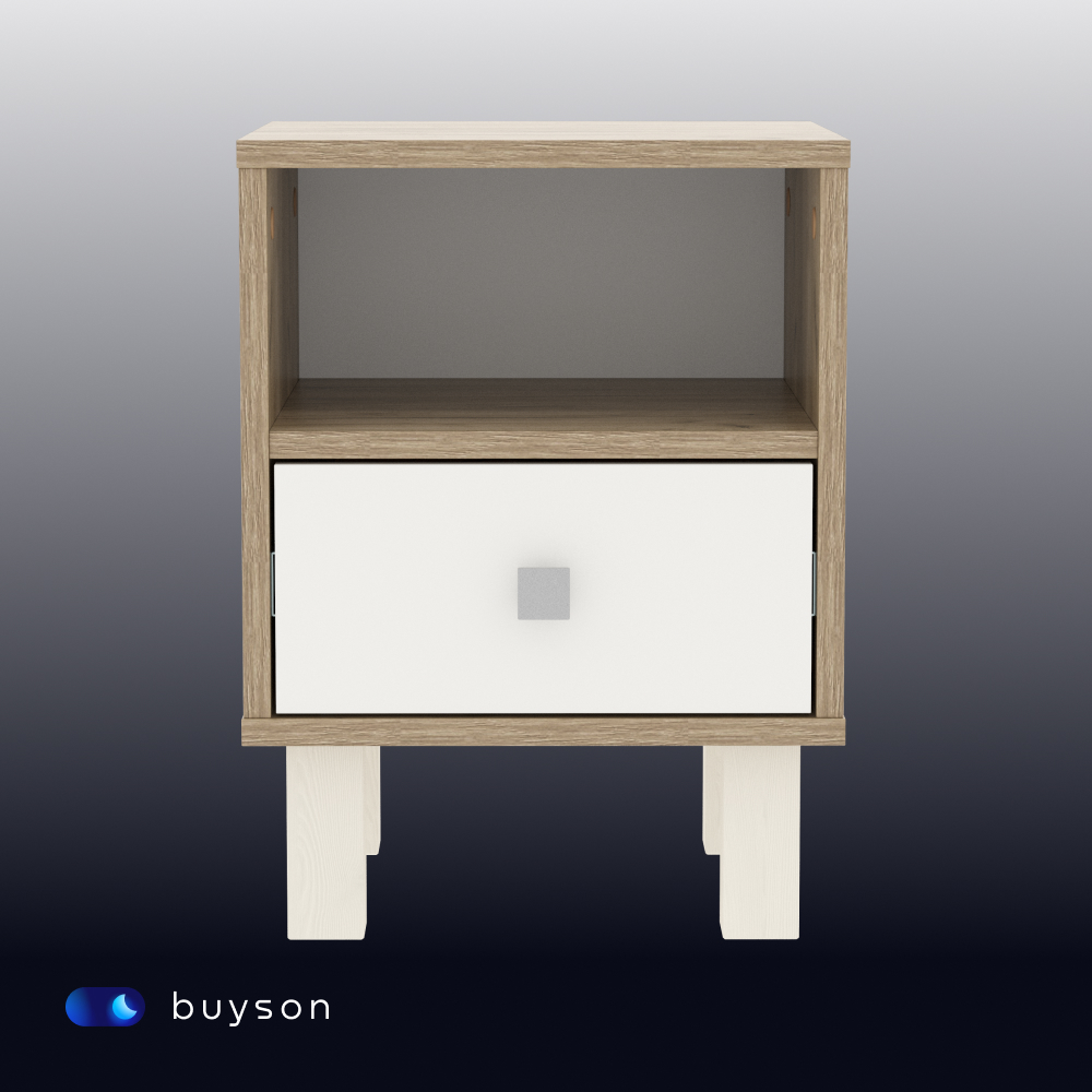 Прикроватная тумба buyson BuyDream с ящиком, 35х35х47 см Дуб крафт серый/белый - фото 2