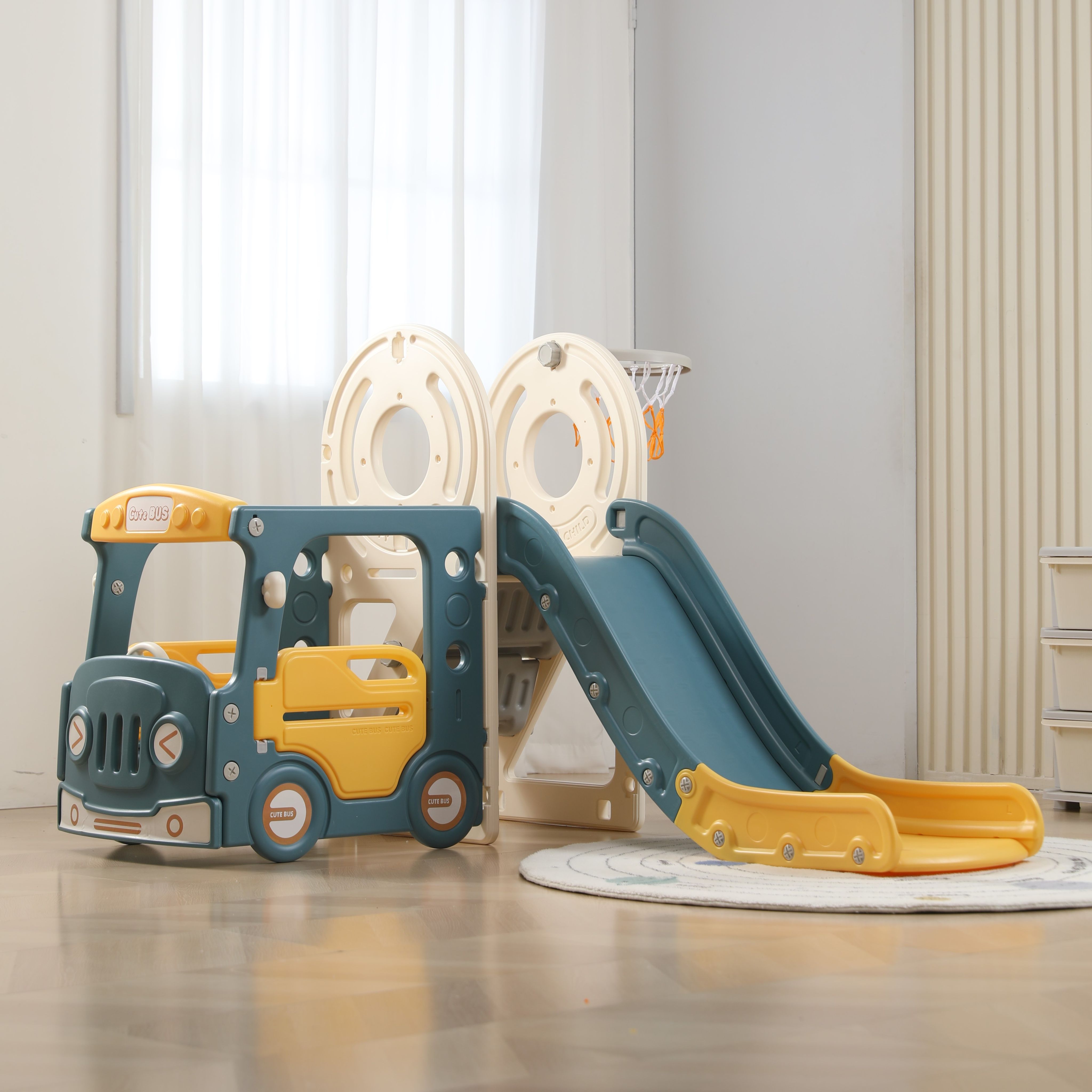 Игровой комплекс UNIX Kids Bus yellow с горкой и баскетбольным кольцом - фото 10