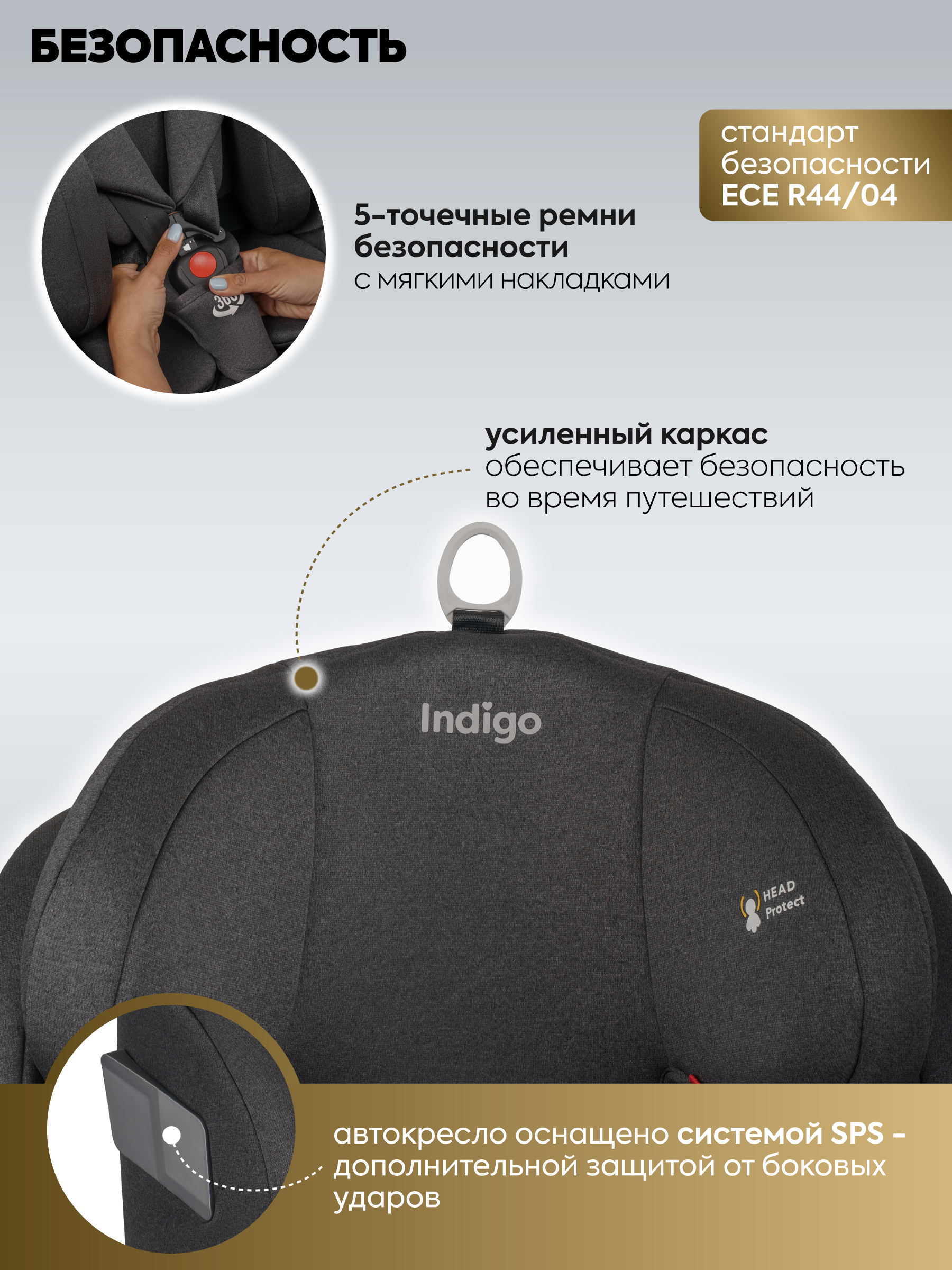 Автокресло Indigo Tourneo S Isofix 0+/1/2/3 (0-36 кг) серый - фото 14