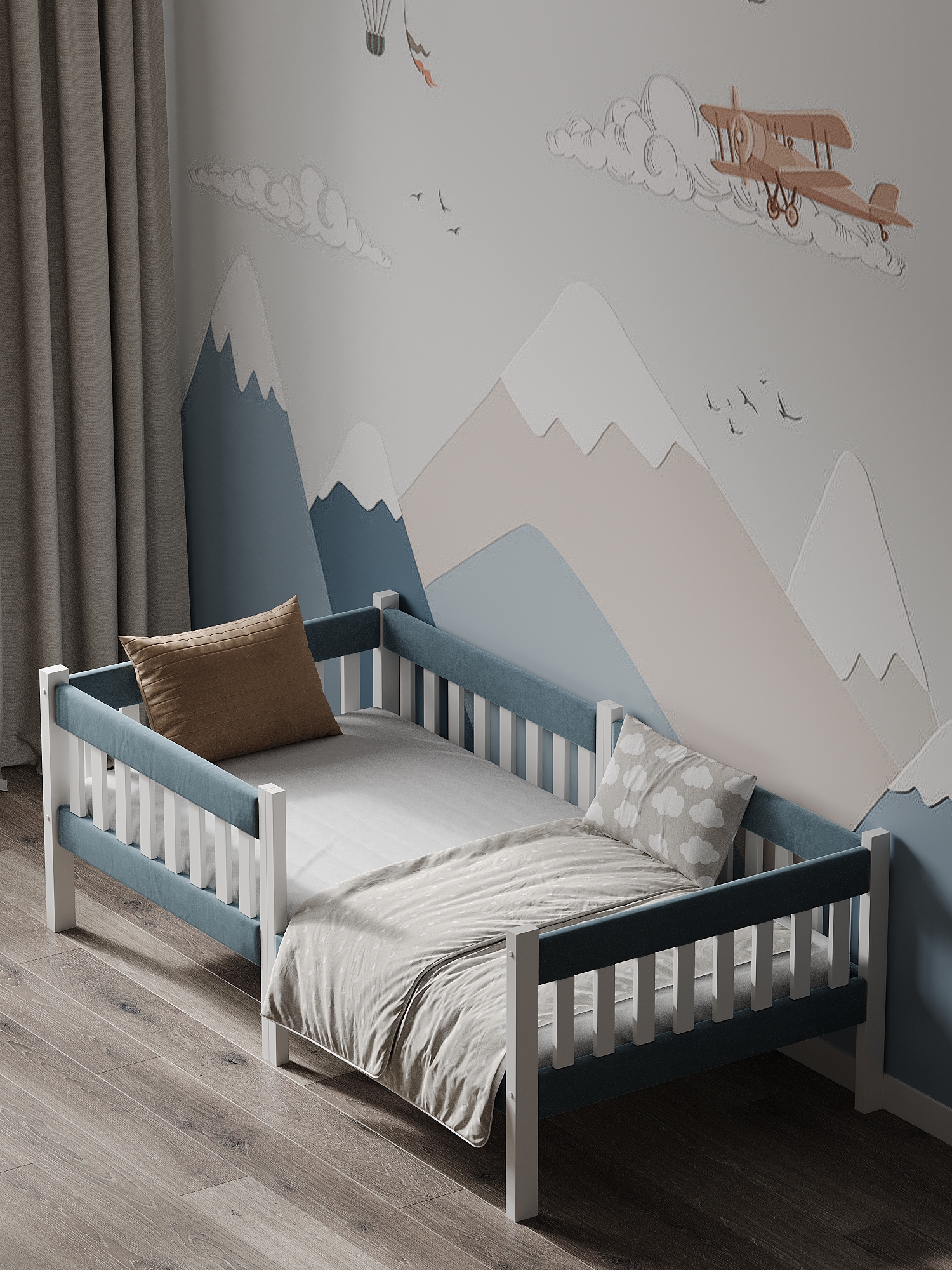 Кровать подростковая Moms charm (серый, синий) - фото 12