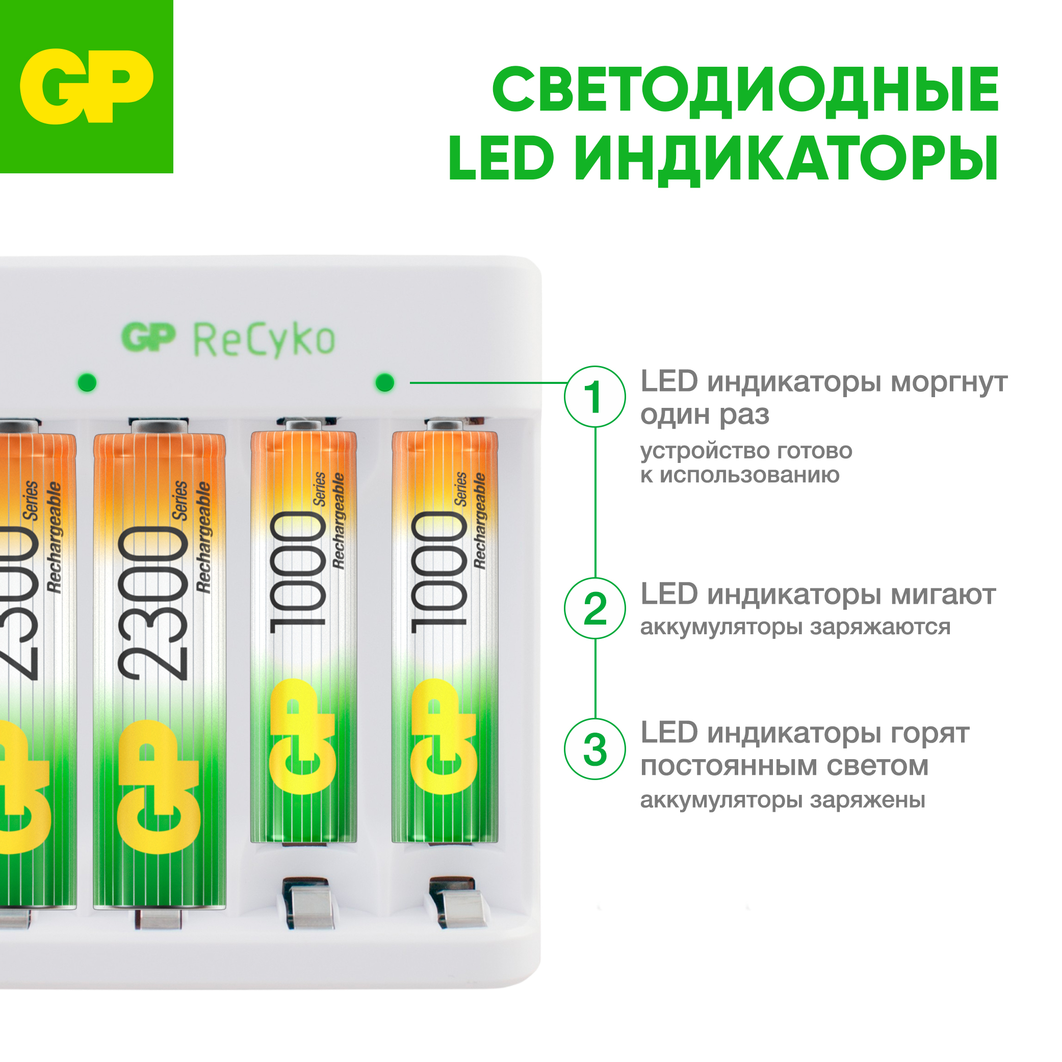 Зарядное устройство GP E411 для аккумуляторов типоразмера АА(пальчиковые) и ААА(мизинцы) - фото 6