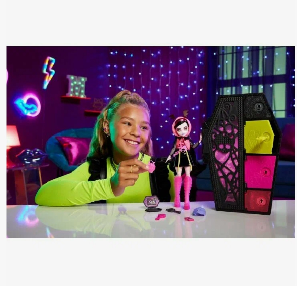 Кукла модельная Monster High Neon Frights Draculaura HNF78 - фото 8