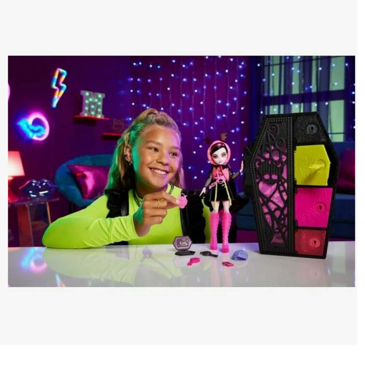 Кукла модельная Monster High Neon Frights Draculaura HNF78 - фото 8