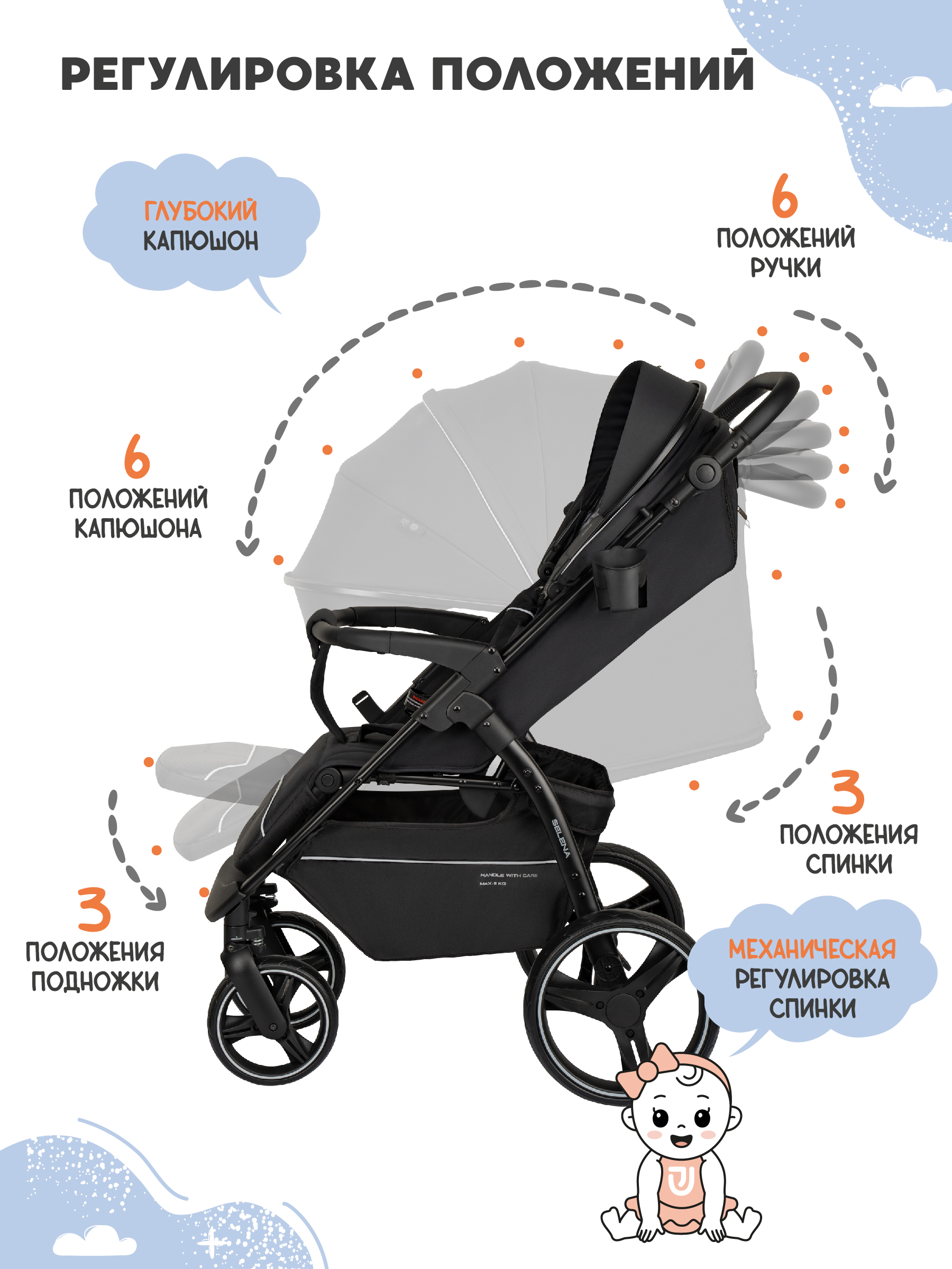 Коляска прогулочная JOVOLA SELENA 2026 черный черный - фото 6