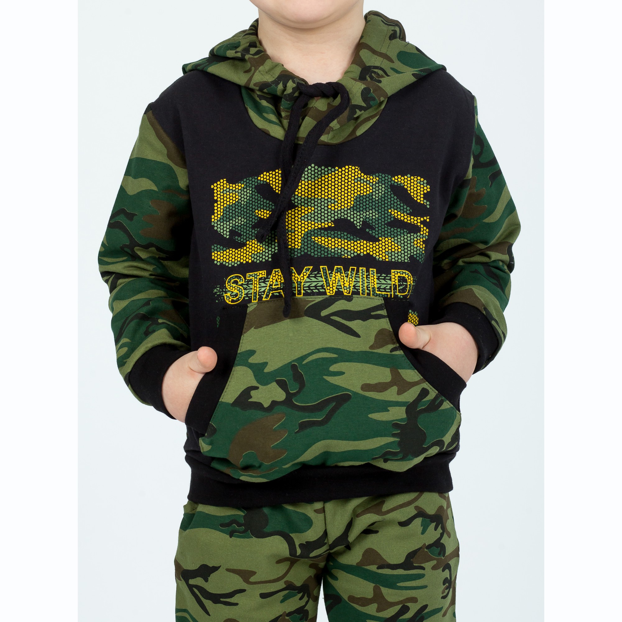 Костюм спортивный KiMMi Baby КБ-1308747 хаки черный милитари - фото 15