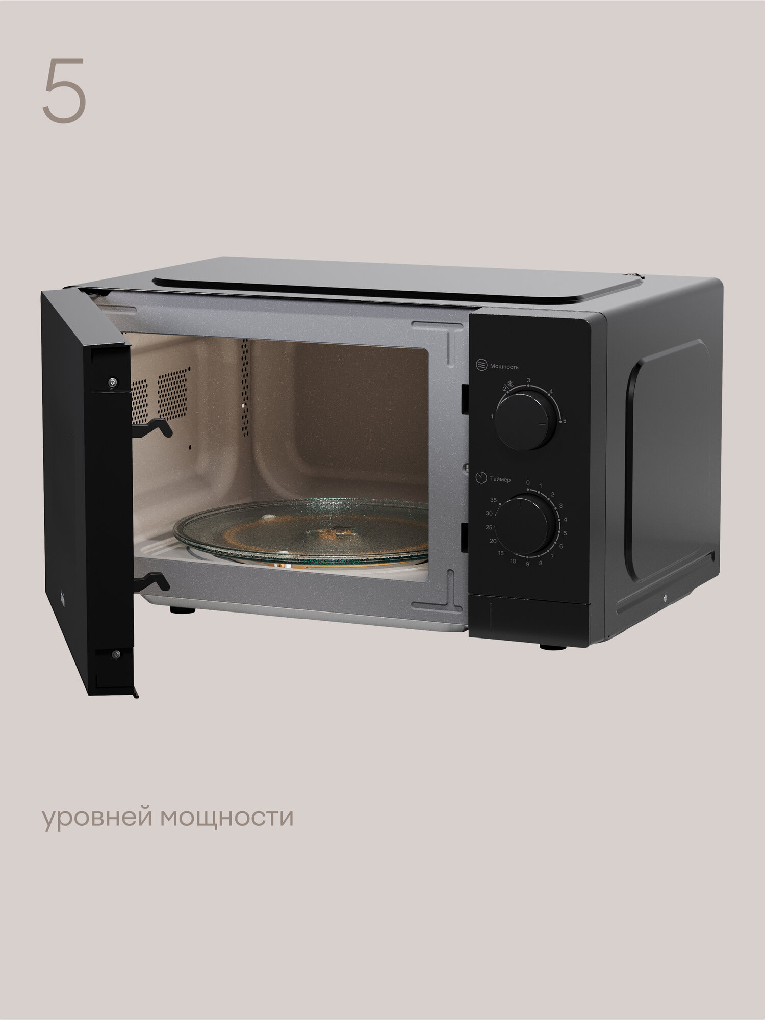 Микроволновая печь Tuvio MW01BB 20 л с регулировкой мощности и таймером черная - фото 5
