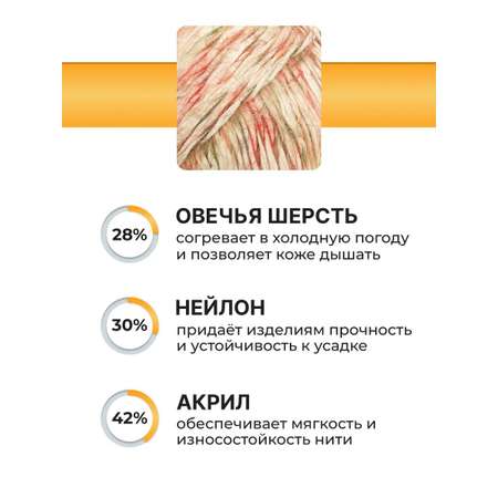 Пряжа ВЯЗЬ Листопад с длинным ворсом 100гр 160м 3 мотка 03 красный принт