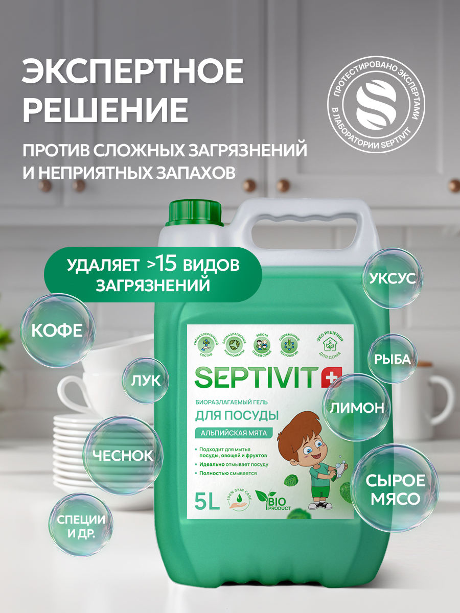 Средство для мытья посуды SEPTIVIT Альпийская мята 5л - фото 2