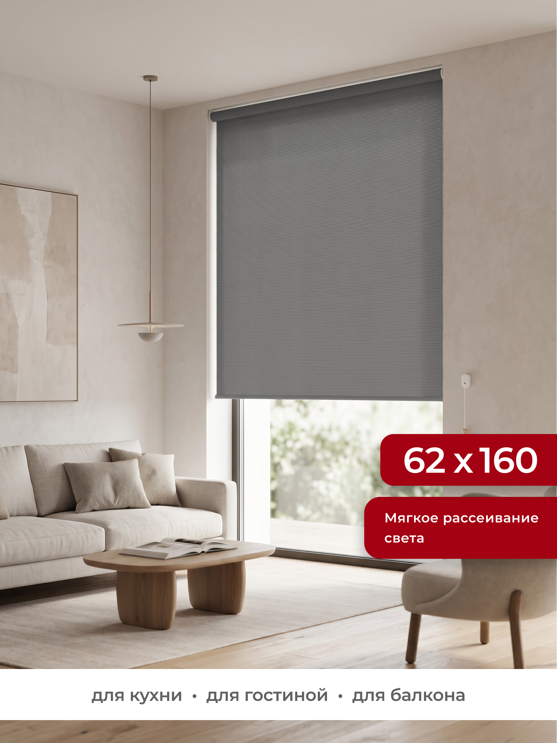 Рулонная штора GARDEN Sky графит 62х160см - фото 1